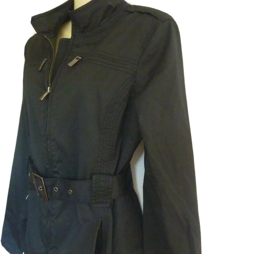 KENNETH COLE Black Cotton Jacket Full Zip Belted Size S